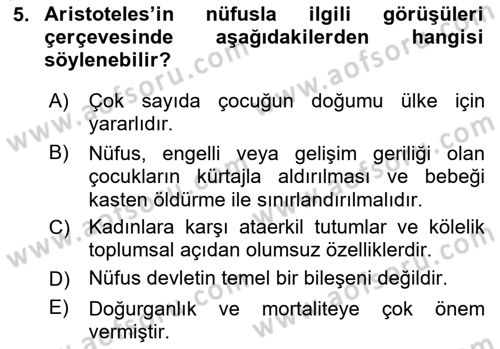 Nüfus Ve Toplum Dersi 2024 - 2025 Yılı Yaz Okulu Sınav Soruları 5. Soru
