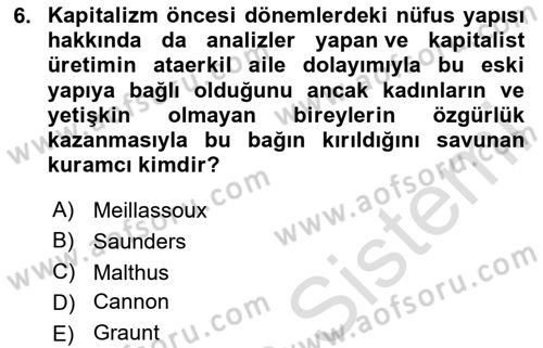 Nüfus Ve Toplum Dersi 2024 - 2025 Yılı Yaz Okulu Sınav Soruları 6. Soru