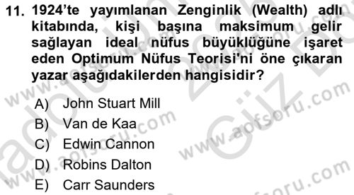 Nüfus Ve Toplum Dersi 2025 - 2026 Yılı (Vize) Ara Sınav Soruları 11. Soru