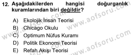 Nüfus Ve Toplum Dersi 2025 - 2026 Yılı (Vize) Ara Sınav Soruları 12. Soru
