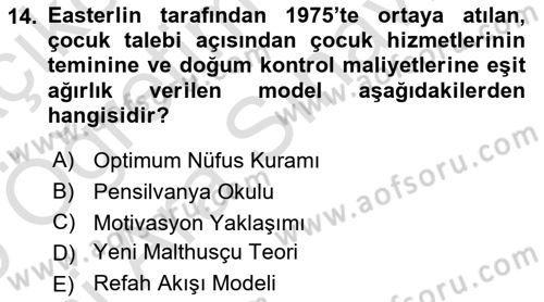 Nüfus Ve Toplum Dersi 2025 - 2026 Yılı (Vize) Ara Sınav Soruları 14. Soru