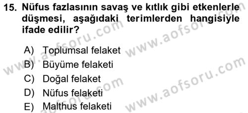 Nüfus Ve Toplum Dersi 2025 - 2026 Yılı (Vize) Ara Sınav Soruları 15. Soru