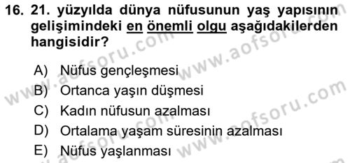 Nüfus Ve Toplum Dersi 2025 - 2026 Yılı (Vize) Ara Sınav Soruları 16. Soru