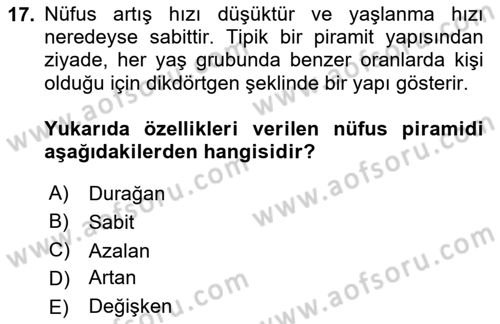 Nüfus Ve Toplum Dersi 2025 - 2026 Yılı (Vize) Ara Sınav Soruları 17. Soru