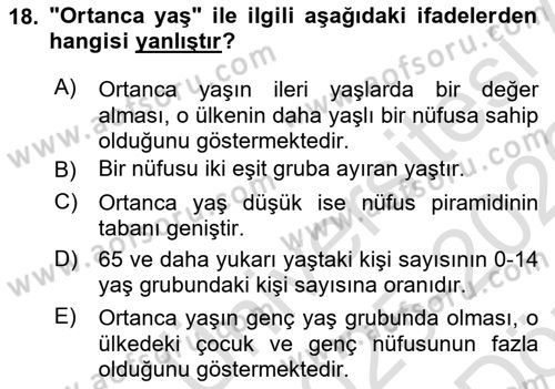 Nüfus Ve Toplum Dersi 2025 - 2026 Yılı (Vize) Ara Sınav Soruları 18. Soru