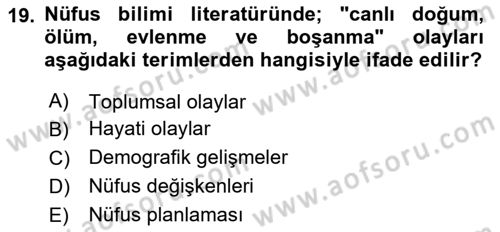 Nüfus Ve Toplum Dersi 2025 - 2026 Yılı (Vize) Ara Sınav Soruları 19. Soru