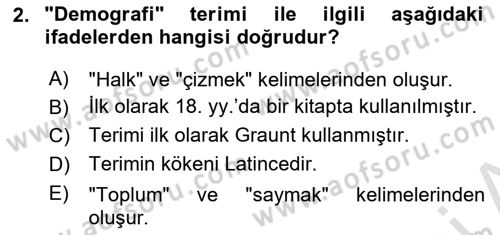 Nüfus Ve Toplum Dersi 2025 - 2026 Yılı (Vize) Ara Sınav Soruları 2. Soru