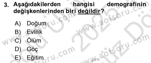 Nüfus Ve Toplum Dersi 2025 - 2026 Yılı (Vize) Ara Sınav Soruları 3. Soru