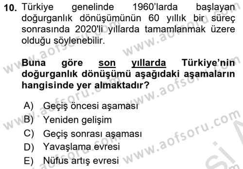 Nüfus Ve Toplum Dersi 2025 - 2026 Yılı (Final) Dönem Sonu Sınav Soruları 10. Soru