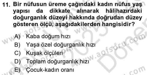Nüfus Ve Toplum Dersi 2025 - 2026 Yılı (Final) Dönem Sonu Sınav Soruları 11. Soru