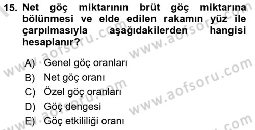 Nüfus Ve Toplum Dersi 2025 - 2026 Yılı (Final) Dönem Sonu Sınav Soruları 15. Soru