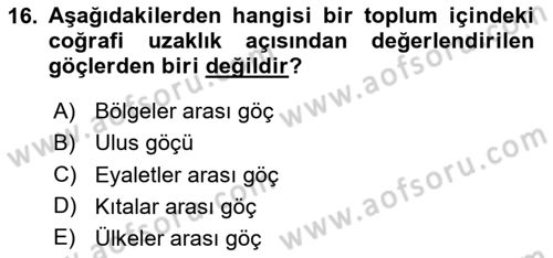 Nüfus Ve Toplum Dersi 2025 - 2026 Yılı (Final) Dönem Sonu Sınav Soruları 16. Soru
