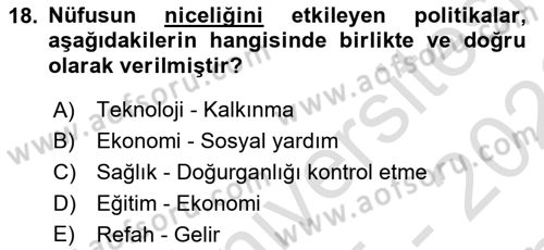 Nüfus Ve Toplum Dersi 2025 - 2026 Yılı (Final) Dönem Sonu Sınav Soruları 18. Soru