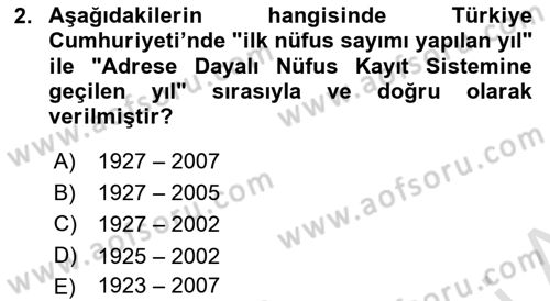 Nüfus Ve Toplum Dersi 2025 - 2026 Yılı (Final) Dönem Sonu Sınav Soruları 2. Soru
