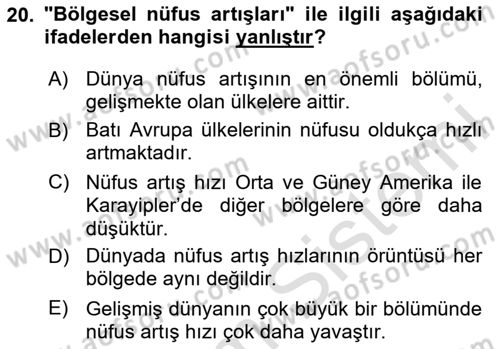 Nüfus Ve Toplum Dersi 2025 - 2026 Yılı (Final) Dönem Sonu Sınav Soruları 20. Soru
