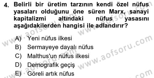 Nüfus Ve Toplum Dersi 2025 - 2026 Yılı (Final) Dönem Sonu Sınav Soruları 4. Soru