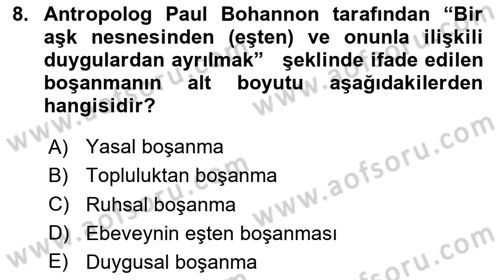 Nüfus Ve Toplum Dersi 2025 - 2026 Yılı (Final) Dönem Sonu Sınav Soruları 8. Soru