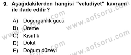 Nüfus Ve Toplum Dersi 2025 - 2026 Yılı (Final) Dönem Sonu Sınav Soruları 9. Soru