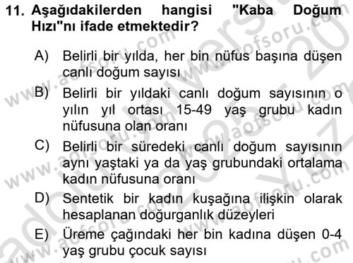 Nüfus Ve Toplum Dersi 2025 - 2026 Yılı Yaz Okulu Sınav Soruları 11. Soru
