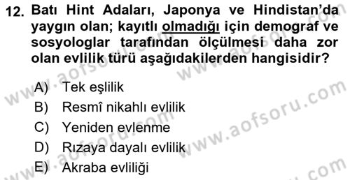 Nüfus Ve Toplum Dersi 2025 - 2026 Yılı Yaz Okulu Sınav Soruları 12. Soru