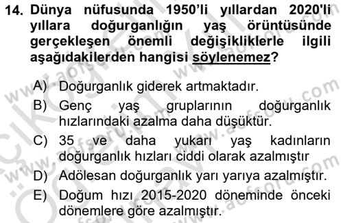 Nüfus Ve Toplum Dersi 2025 - 2026 Yılı Yaz Okulu Sınav Soruları 14. Soru