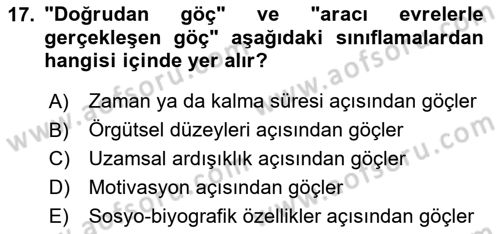 Nüfus Ve Toplum Dersi 2025 - 2026 Yılı Yaz Okulu Sınav Soruları 17. Soru