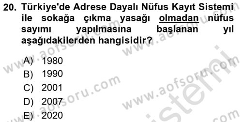 Nüfus Ve Toplum Dersi 2025 - 2026 Yılı Yaz Okulu Sınav Soruları 20. Soru