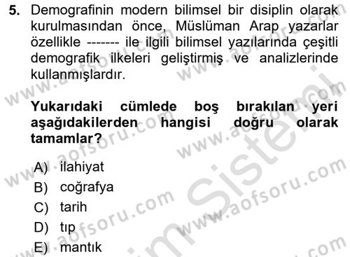 Nüfus Ve Toplum Dersi 2025 - 2026 Yılı Yaz Okulu Sınav Soruları 5. Soru