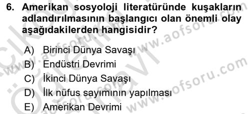 Nüfus Ve Toplum Dersi 2025 - 2026 Yılı Yaz Okulu Sınav Soruları 6. Soru