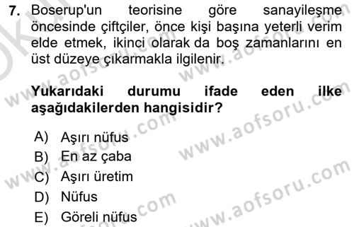 Nüfus Ve Toplum Dersi 2025 - 2026 Yılı Yaz Okulu Sınav Soruları 7. Soru