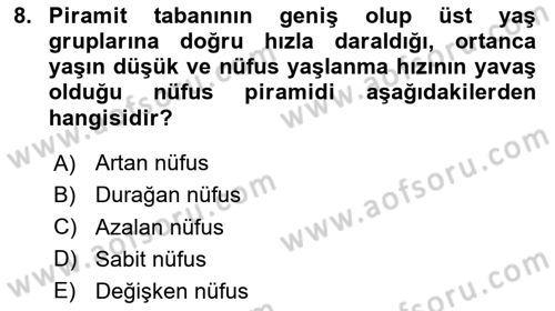 Nüfus Ve Toplum Dersi 2025 - 2026 Yılı Yaz Okulu Sınav Soruları 8. Soru