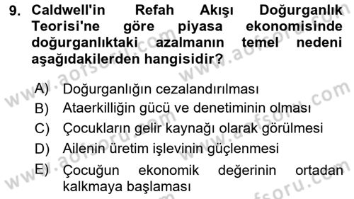 Nüfus Ve Toplum Dersi 2025 - 2026 Yılı Yaz Okulu Sınav Soruları 9. Soru