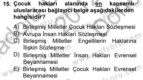 Sosyal Sorunlar Dersi 2012 - 2013 Yılı (Final) Dönem Sonu Sınav Soruları 15. Soru