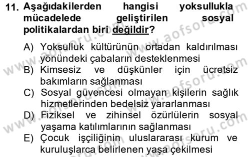 Sosyal Sorunlar Dersi 2013 - 2014 Yılı (Vize) Ara Sınav Soruları 11. Soru