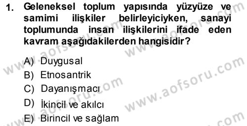 Sosyal Sorunlar Dersi 2013 - 2014 Yılı (Final) Dönem Sonu Sınav Soruları 1. Soru