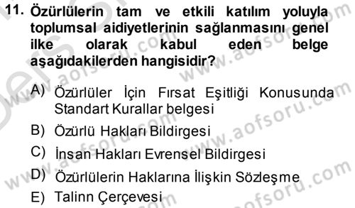 Sosyal Sorunlar Dersi 2013 - 2014 Yılı Tek Ders Sınav Soruları 11. Soru
