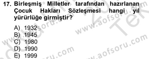 Sosyal Sorunlar Dersi 2013 - 2014 Yılı Tek Ders Sınav Soruları 17. Soru