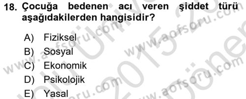 Sosyal Sorunlar Dersi 2015 - 2016 Yılı (Final) Dönem Sonu Sınav Soruları 18. Soru