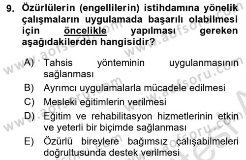 Sosyal Sorunlar Dersi 2015 - 2016 Yılı (Final) Dönem Sonu Sınav Soruları 9. Soru