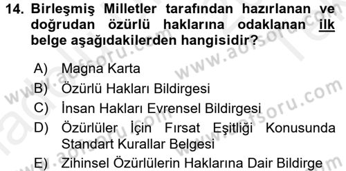 Sosyal Sorunlar Dersi 2015 - 2016 Yılı Tek Ders Sınav Soruları 14. Soru