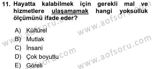 Sosyal Sorunlar Dersi 2016 - 2017 Yılı (Vize) Ara Sınav Soruları 11. Soru