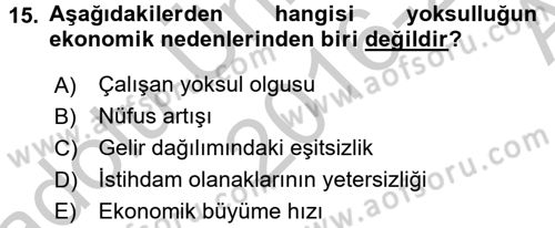 Sosyal Sorunlar Dersi 2016 - 2017 Yılı (Vize) Ara Sınav Soruları 15. Soru