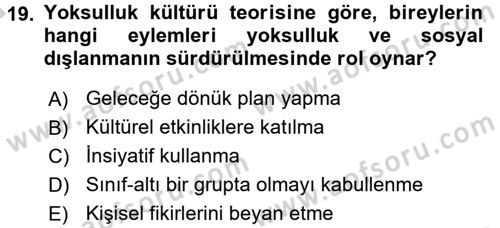 Sosyal Sorunlar Dersi 2016 - 2017 Yılı (Vize) Ara Sınav Soruları 19. Soru