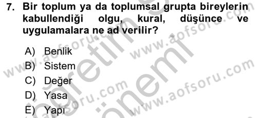 Sosyal Sorunlar Dersi 2016 - 2017 Yılı (Vize) Ara Sınav Soruları 7. Soru