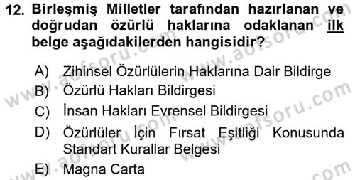 Sosyal Sorunlar Dersi 2016 - 2017 Yılı (Final) Dönem Sonu Sınav Soruları 12. Soru