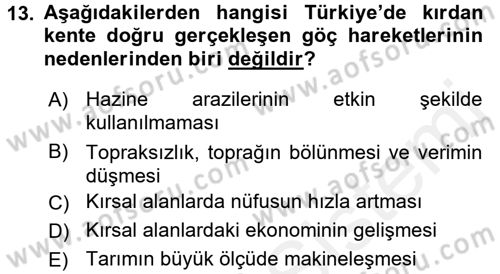 Sosyal Sorunlar Dersi 2017 - 2018 Yılı 3 Ders Sınav Soruları 13. Soru