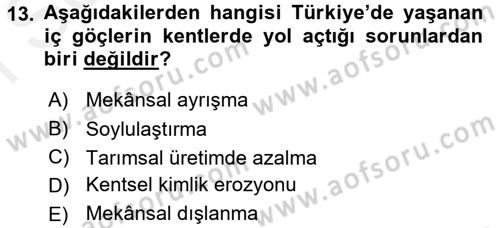 Sosyal Sorunlar Dersi 2017 - 2018 Yılı (Final) Dönem Sonu Sınav Soruları 13. Soru