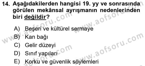 Sosyal Sorunlar Dersi 2017 - 2018 Yılı (Final) Dönem Sonu Sınav Soruları 14. Soru