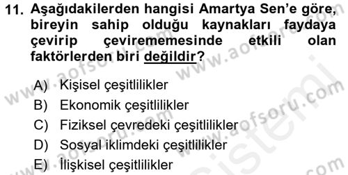 Sosyal Sorunlar Dersi 2018 - 2019 Yılı (Vize) Ara Sınav Soruları 11. Soru