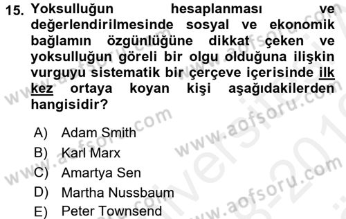Sosyal Sorunlar Dersi 2018 - 2019 Yılı (Vize) Ara Sınav Soruları 15. Soru